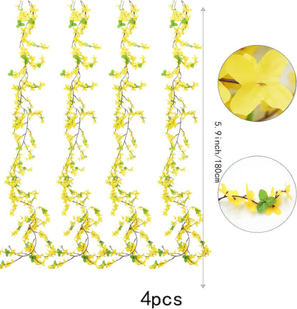 FERIAL3Pcs Artificial Forsythia Flower Branches Spring Summer Yellow Silk Fake Winter Jasmine Artificial Orchids Long Stem 41 Inch for DIY Floral Arrangement Wedding Party Home Office Decorate