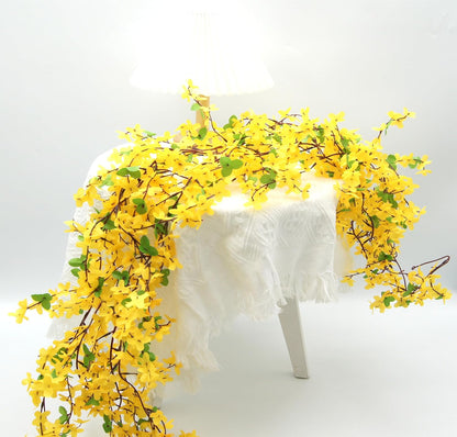 FERIAL3Pcs Artificial Forsythia Flower Branches Spring Summer Yellow Silk Fake Winter Jasmine Artificial Orchids Long Stem 41 Inch for DIY Floral Arrangement Wedding Party Home Office Decorate