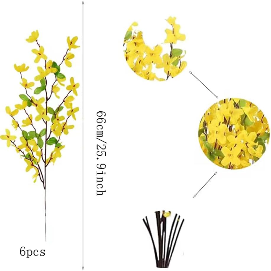 FERIAL3Pcs Artificial Forsythia Flower Branches Spring Summer Yellow Silk Fake Winter Jasmine Artificial Orchids Long Stem 41 Inch for DIY Floral Arrangement Wedding Party Home Office Decorate