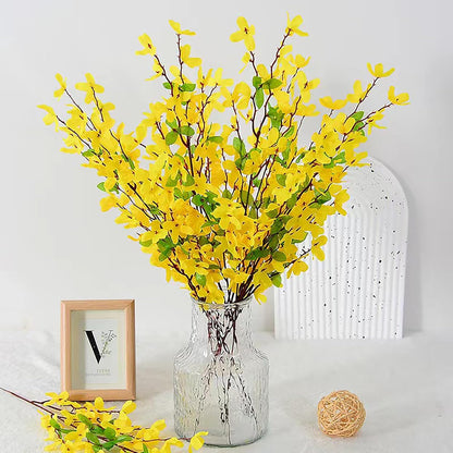 FERIAL3Pcs Artificial Forsythia Flower Branches Spring Summer Yellow Silk Fake Winter Jasmine Artificial Orchids Long Stem 41 Inch for DIY Floral Arrangement Wedding Party Home Office Decorate