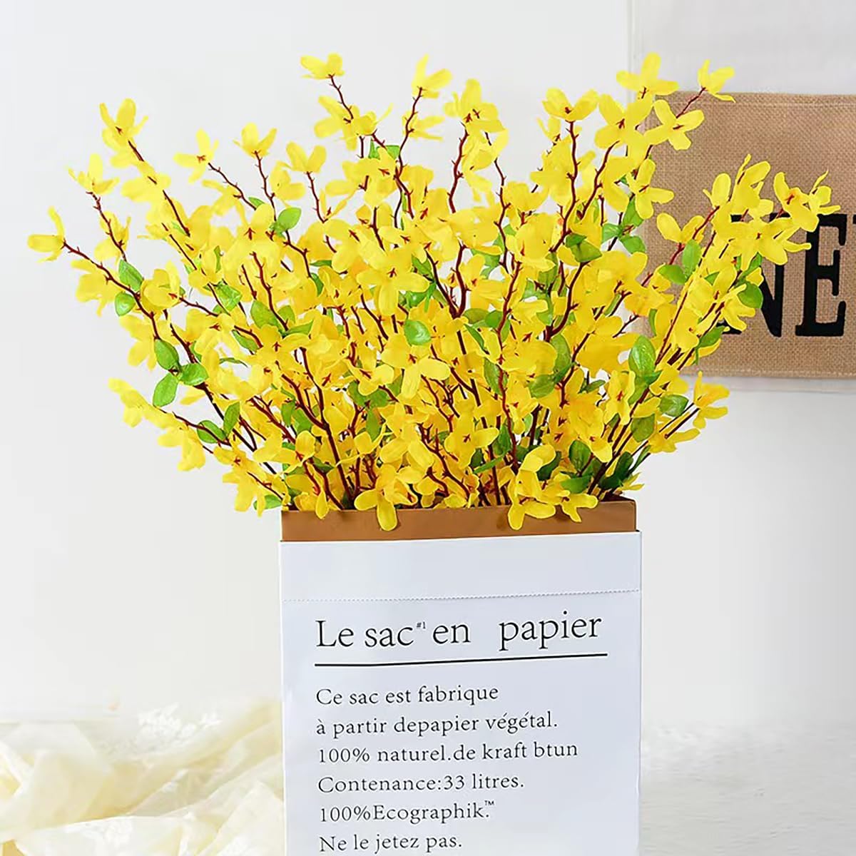 FERIAL3Pcs Artificial Forsythia Flower Branches Spring Summer Yellow Silk Fake Winter Jasmine Artificial Orchids Long Stem 41 Inch for DIY Floral Arrangement Wedding Party Home Office Decorate