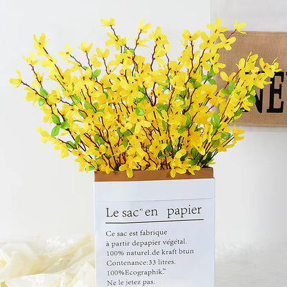 FERIAL3Pcs Artificial Forsythia Flower Branches Spring Summer Yellow Silk Fake Winter Jasmine Artificial Orchids Long Stem 41 Inch for DIY Floral Arrangement Wedding Party Home Office Decorate
