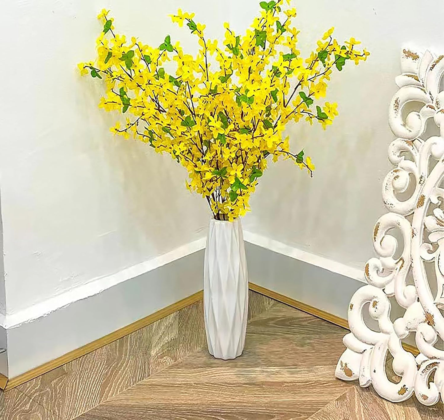 FERIAL3Pcs Artificial Forsythia Flower Branches Spring Summer Yellow Silk Fake Winter Jasmine Artificial Orchids Long Stem 41 Inch for DIY Floral Arrangement Wedding Party Home Office Decorate