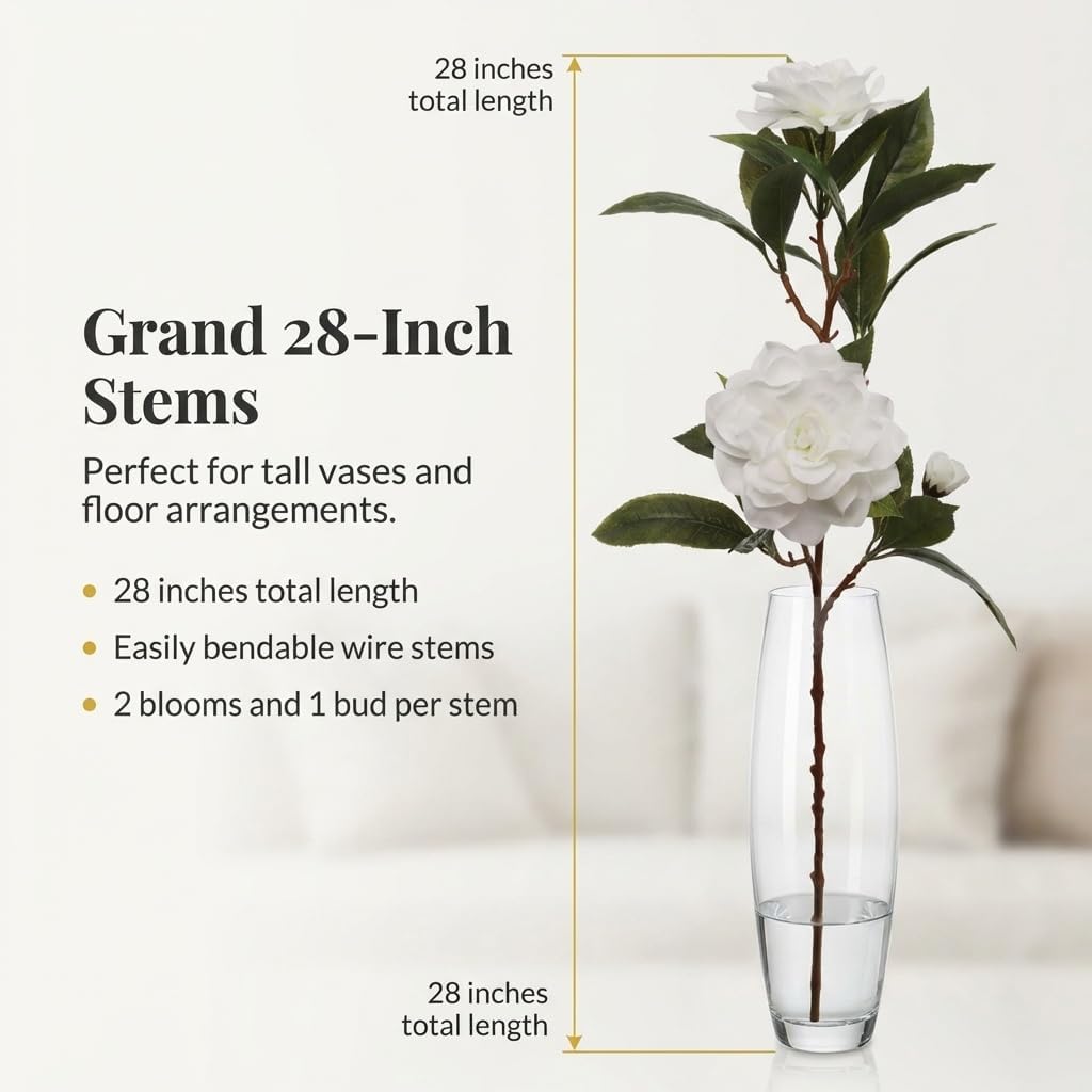 White Gardenia Spray, 2 Pack 28in Faux Flowers for Vases