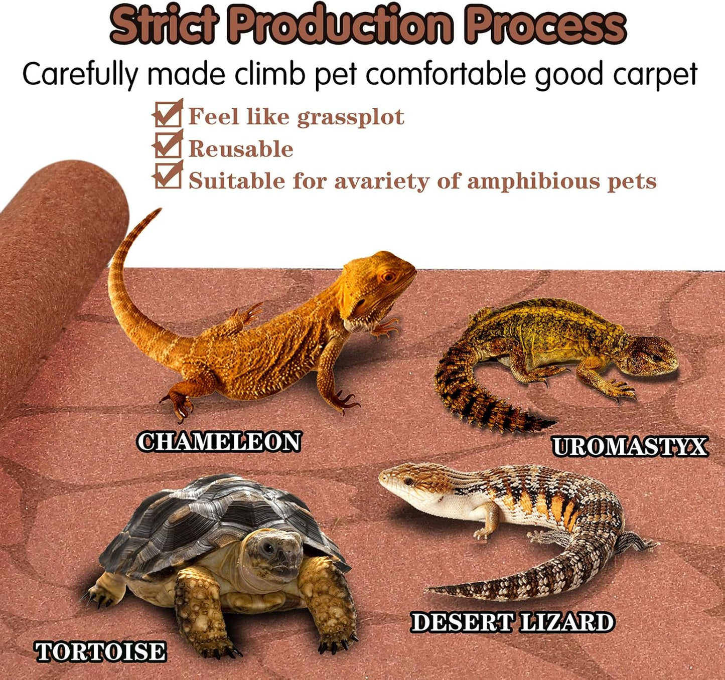 2PCS Reptile Carpet 20 Gallon, Pet Terrarium Liner, Reptiles Cage Mat/Substrate for Snakes, Chameleons, Geckos and Bearded Dragon Tank Accessories with Tweezers Feeding Tongs Desert(30*12in)