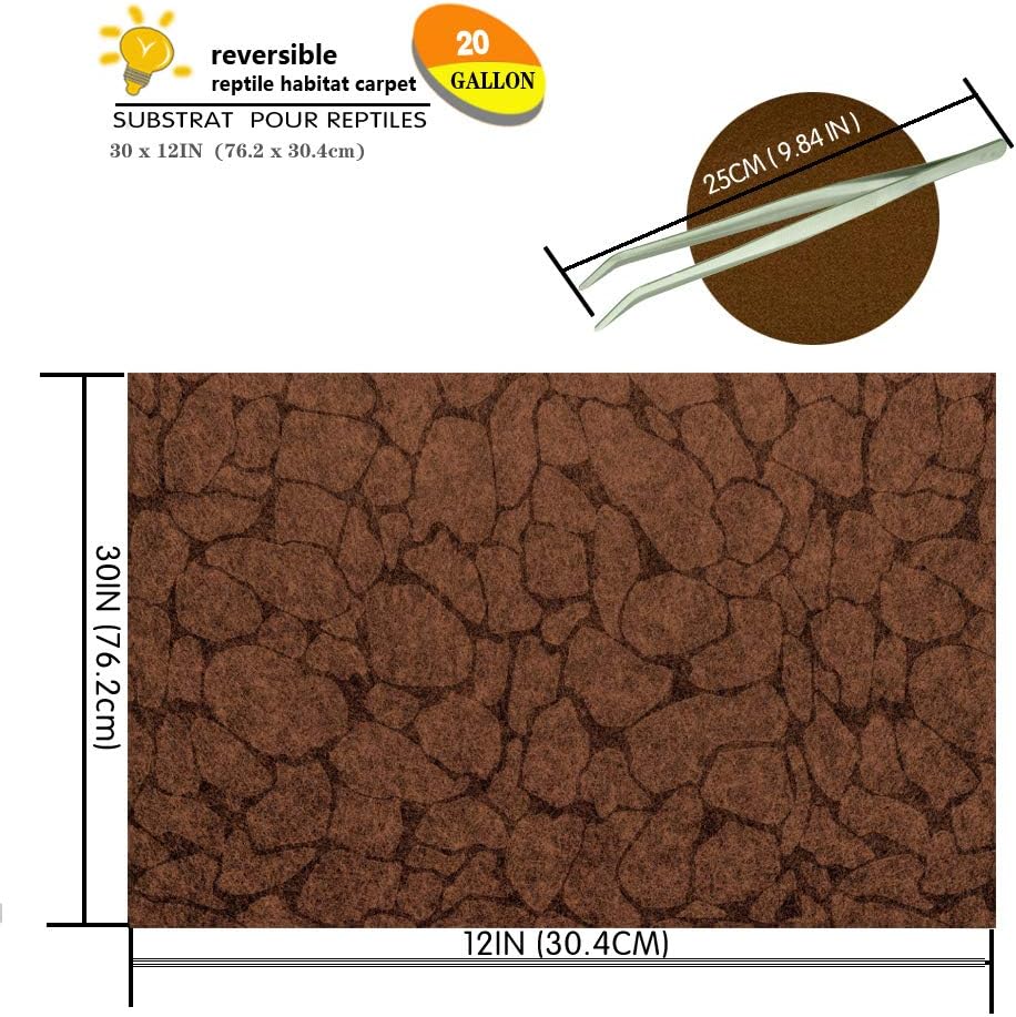 2PCS Reptile Carpet 20 Gallon, Pet Terrarium Liner, Reptiles Cage Mat/Substrate for Snakes, Chameleons, Geckos and Bearded Dragon Tank Accessories with Tweezers Feeding Tongs Desert(30*12in)