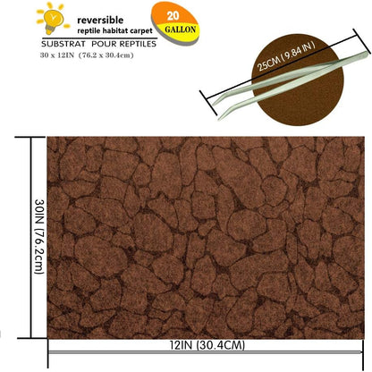 2PCS Reptile Carpet 20 Gallon, Pet Terrarium Liner, Reptiles Cage Mat/Substrate for Snakes, Chameleons, Geckos and Bearded Dragon Tank Accessories with Tweezers Feeding Tongs Desert(30*12in)