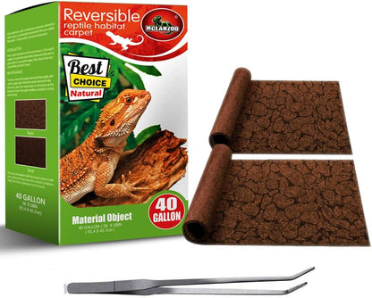 2PCS Reptile Carpet 20 Gallon, Pet Terrarium Liner, Reptiles Cage Mat/Substrate for Snakes, Chameleons, Geckos and Bearded Dragon Tank Accessories with Tweezers Feeding Tongs Desert(30*12in)