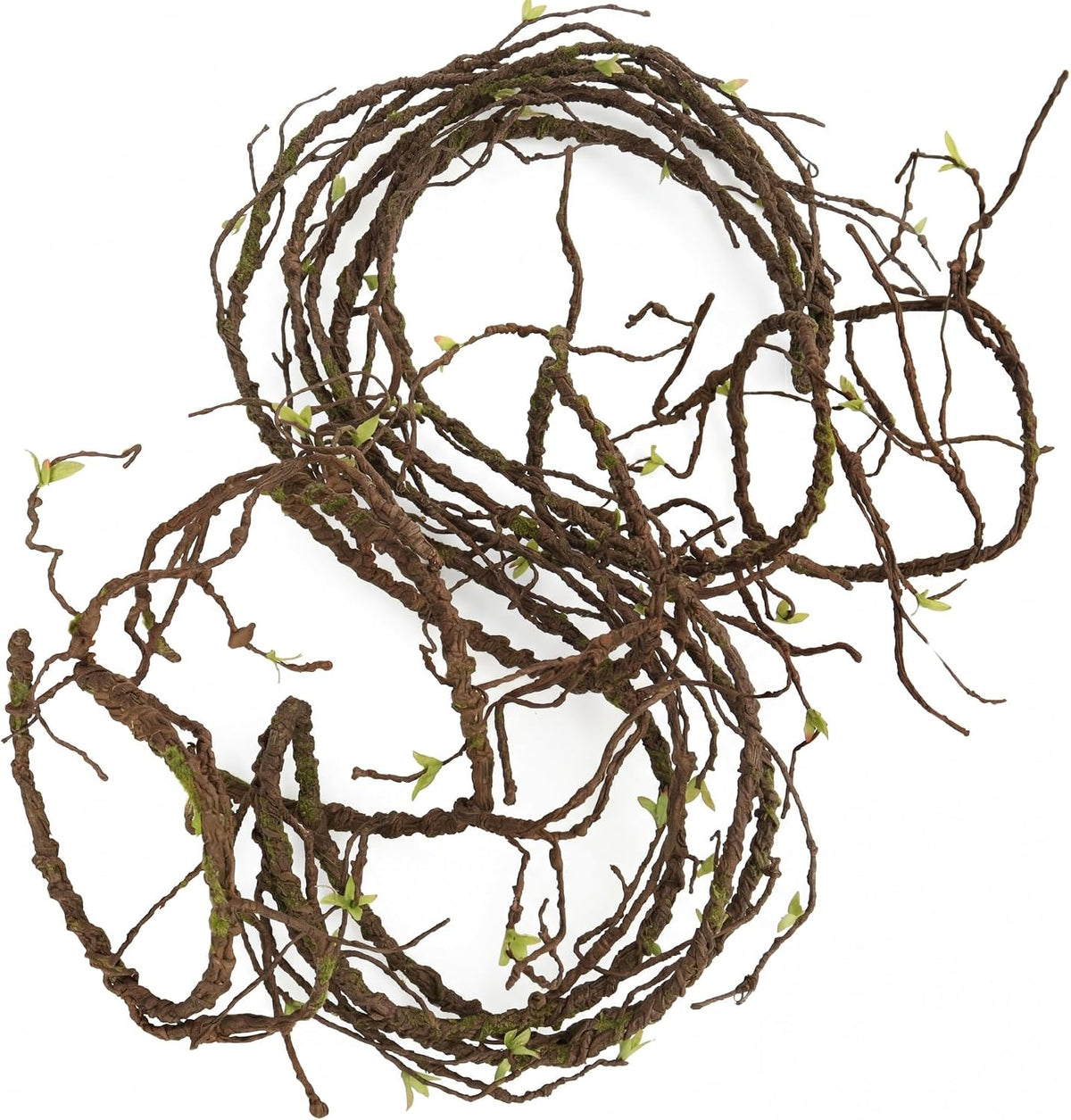 9FT Artificial Vine for Mantel Decor, Bendable Fake Tree Branches & Reptile Vines, Real Touch Faux Twigs with Green Buds for Spring Décor