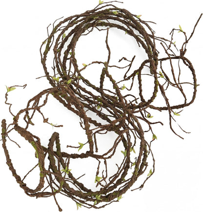 9FT Artificial Vine for Mantel Decor, Bendable Fake Tree Branches & Reptile Vines, Real Touch Faux Twigs with Green Buds for Spring Décor