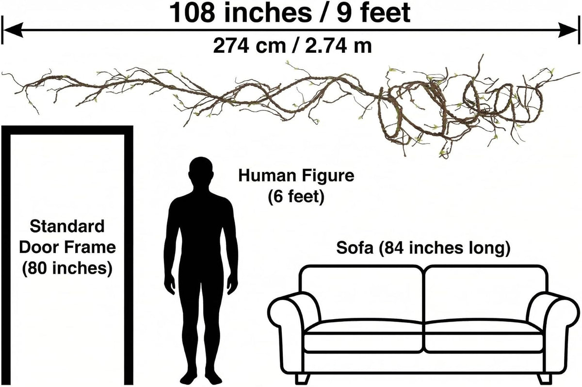 9FT Artificial Vine for Mantel Decor, Bendable Fake Tree Branches & Reptile Vines, Real Touch Faux Twigs with Green Buds for Spring Décor