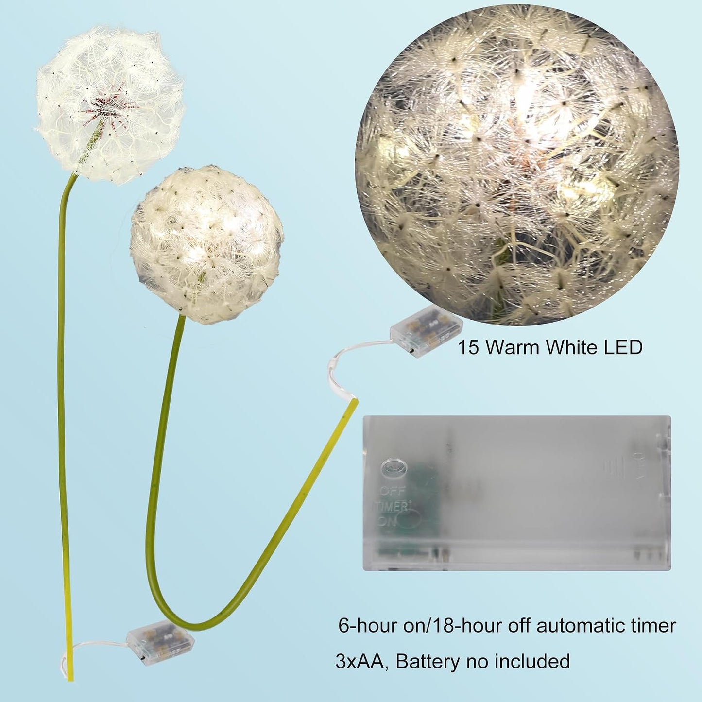 TOPIA Giant Artificial Dandelion Flower Fake Dandelion Decor for Home (2 Pcs) (White)