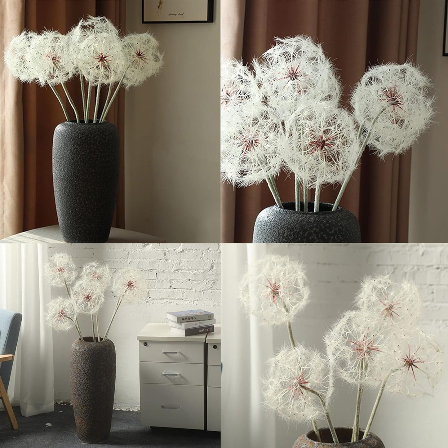 TOPIA Giant Artificial Dandelion Flower Fake Dandelion Decor for Home (2 Pcs) (White)