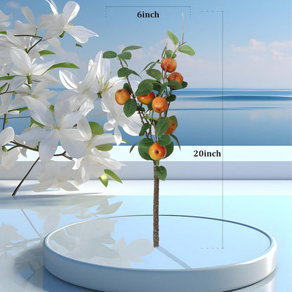 Artificial Pomegranate Cherry Plant, Realistic Fruit Tree Branch with Black Pot, 19 Inch Height, 4 Inch Base, Home Decor (6)