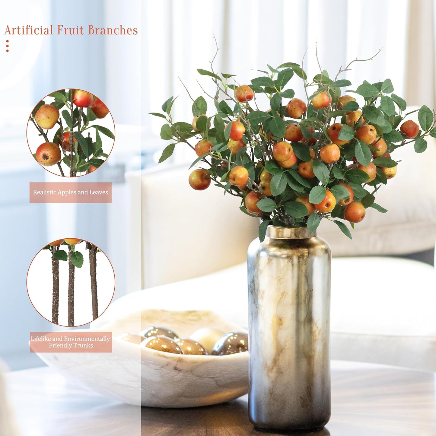 Artificial Pomegranate Cherry Plant, Realistic Fruit Tree Branch with Black Pot, 19 Inch Height, 4 Inch Base, Home Decor (6)