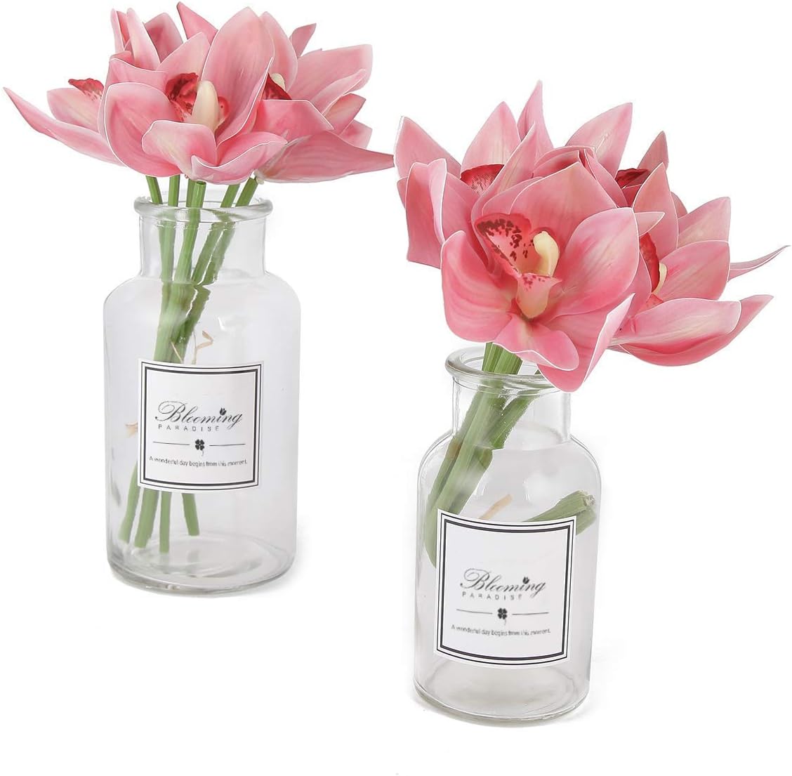 20Pcs Real Touch Artificial Fake Plants Silk Cymbidium Orchid Flowers Arrangements Wedding Bouquets Decorations Floral Table Centerpieces Home Kitchen Garden Party(Light Pink)