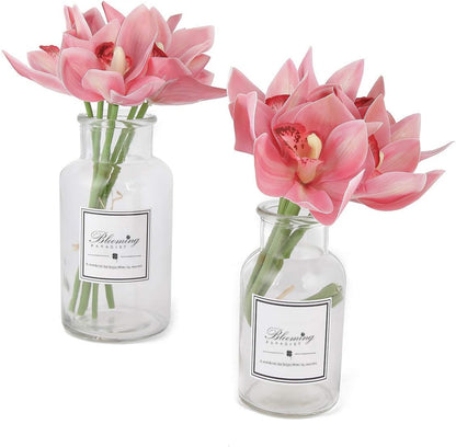 20Pcs Real Touch Artificial Fake Plants Silk Cymbidium Orchid Flowers Arrangements Wedding Bouquets Decorations Floral Table Centerpieces Home Kitchen Garden Party(Light Pink)