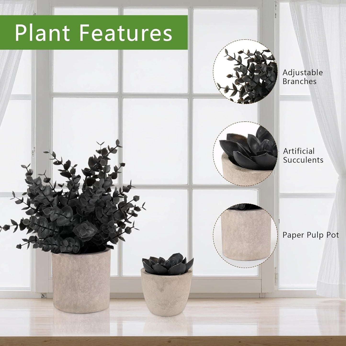 4 Pack Small Fake Plants, 10" Artificial Plants Indoor Eucalyptus/Rosemary/Succulents, Small Faux Plants in Pulp Pot,for Farmhouse Decor, for Bathroom Bedroom Kitchen Office Living Room Decor