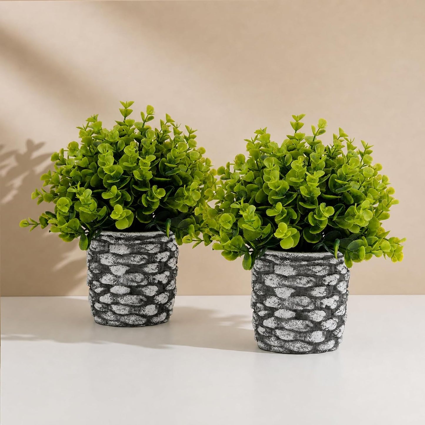 4 Pack Small Fake Plants, 10" Artificial Plants Indoor Eucalyptus/Rosemary/Succulents, Small Faux Plants in Pulp Pot,for Farmhouse Decor, for Bathroom Bedroom Kitchen Office Living Room Decor