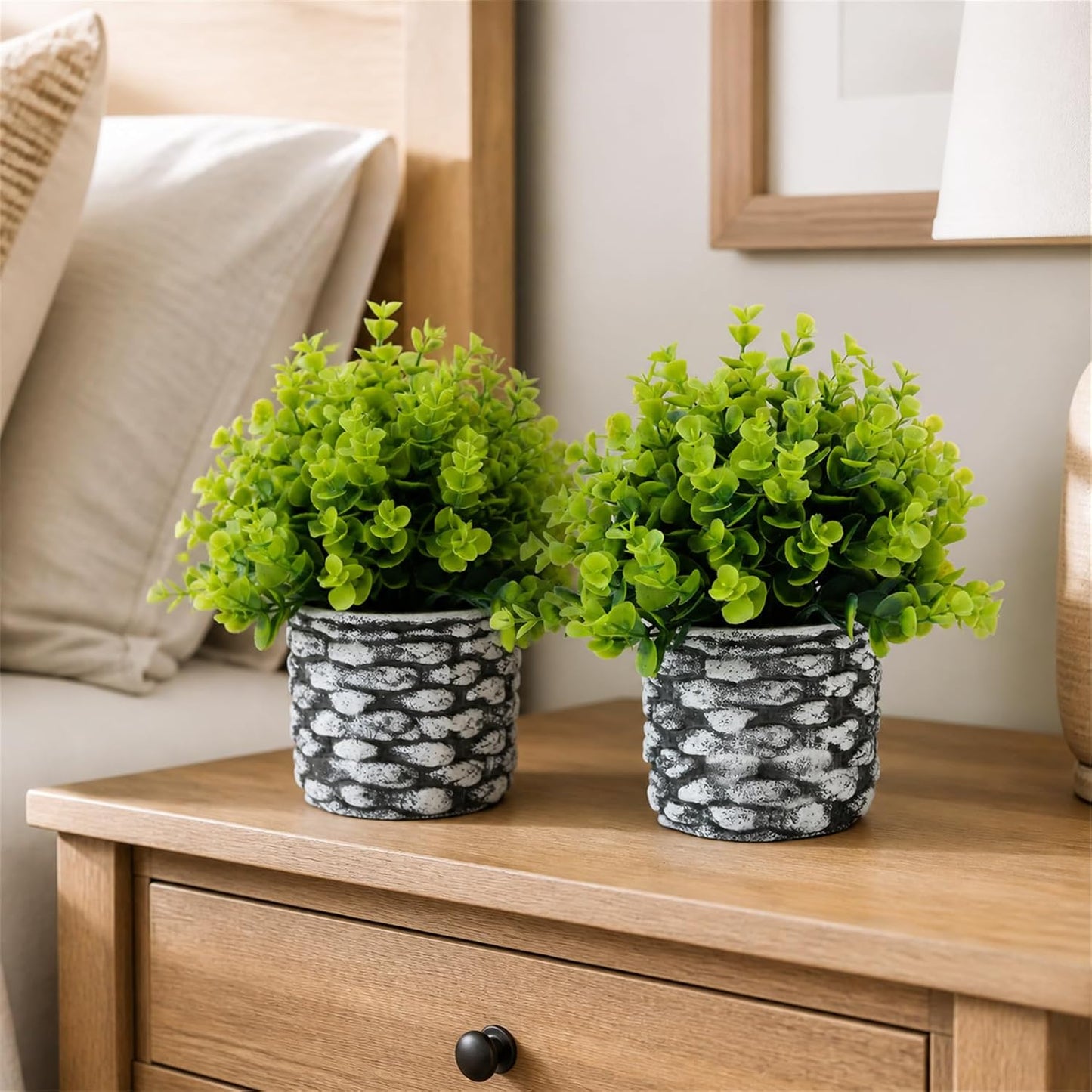 4 Pack Small Fake Plants, 10" Artificial Plants Indoor Eucalyptus/Rosemary/Succulents, Small Faux Plants in Pulp Pot,for Farmhouse Decor, for Bathroom Bedroom Kitchen Office Living Room Decor