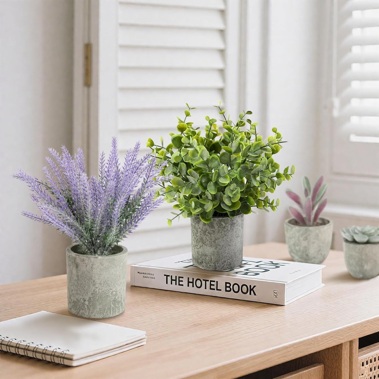 4 Pack Small Fake Plants, 10" Artificial Plants Indoor Eucalyptus/Rosemary/Succulents, Small Faux Plants in Pulp Pot,for Farmhouse Decor, for Bathroom Bedroom Kitchen Office Living Room Decor