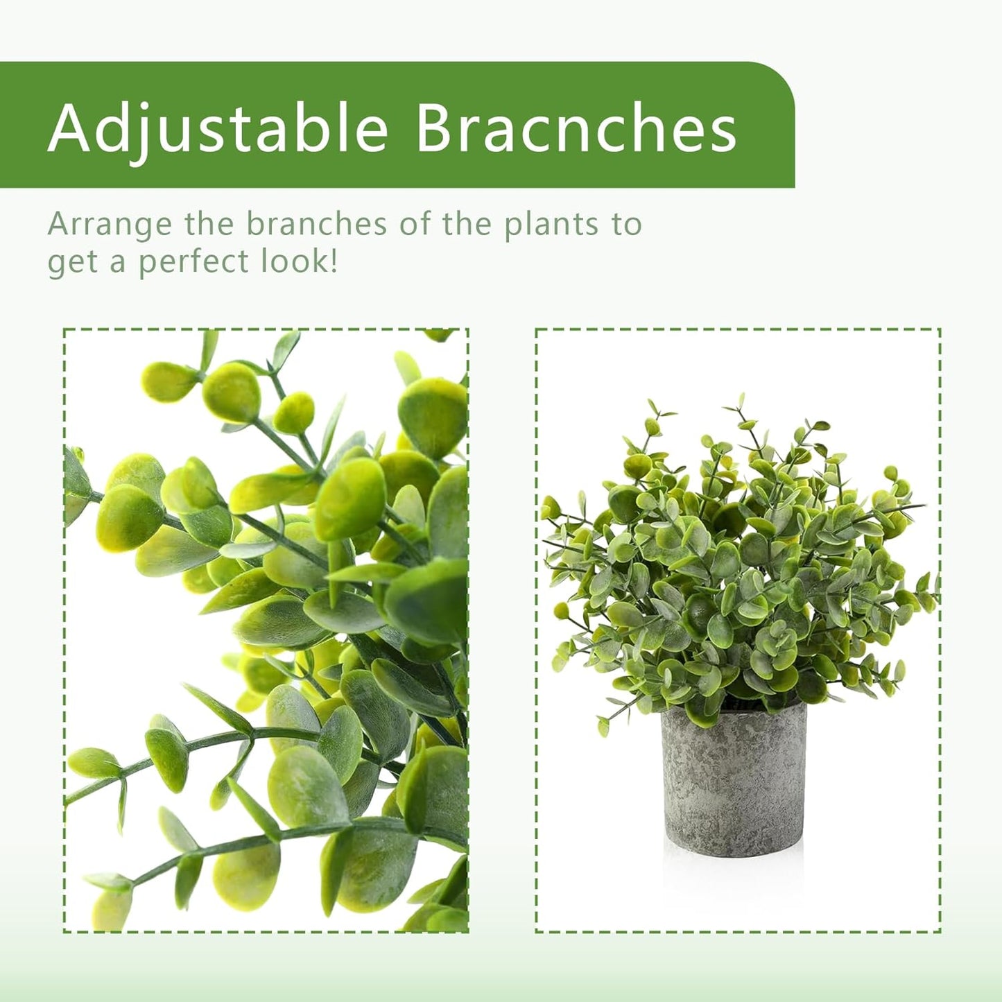 4 Pack Small Fake Plants, 10" Artificial Plants Indoor Eucalyptus/Rosemary/Succulents, Small Faux Plants in Pulp Pot,for Farmhouse Decor, for Bathroom Bedroom Kitchen Office Living Room Decor