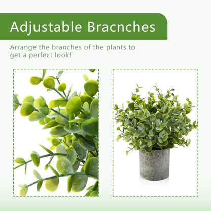 4 Pack Small Fake Plants, 10" Artificial Plants Indoor Eucalyptus/Rosemary/Succulents, Small Faux Plants in Pulp Pot,for Farmhouse Decor, for Bathroom Bedroom Kitchen Office Living Room Decor