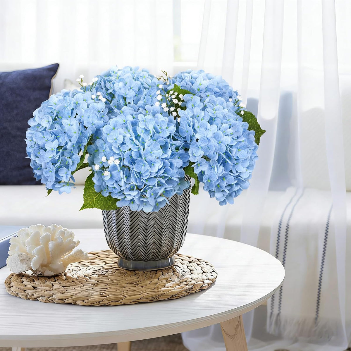 4 Pcs 21" Blue Hydrangea Artificial Flowers for Decorations
