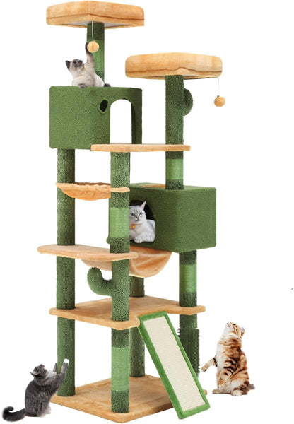60in Cactus Cat Tree: Multi-Level Tall Kitty Tower Indoor