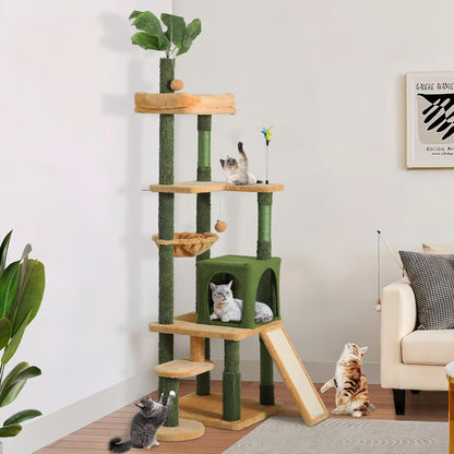 60in Cactus Cat Tree: Multi-Level Tall Kitty Tower Indoor