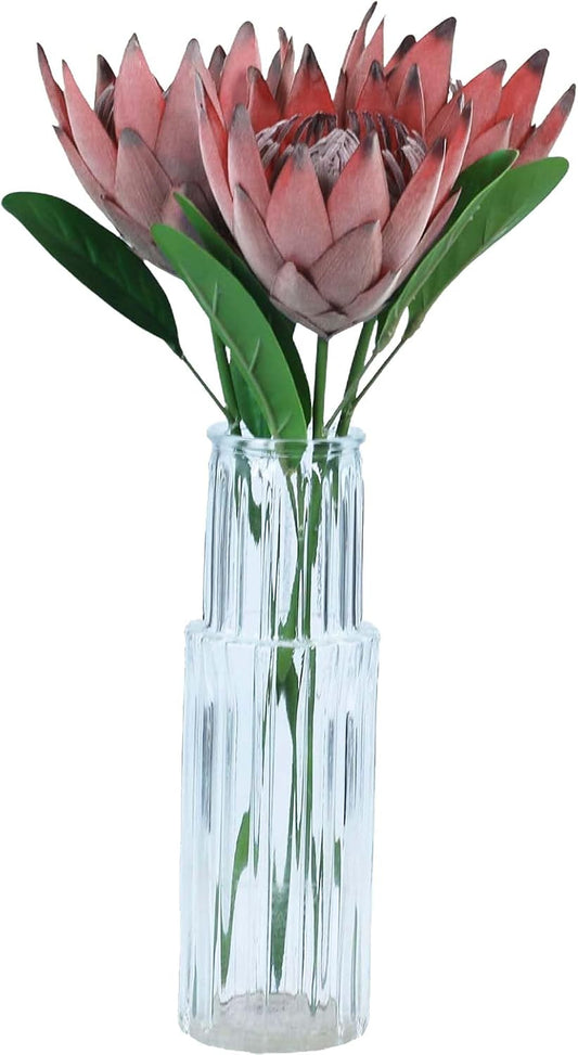 Artificial Protea Cynaroides for Flower Arrangements, Faux Silk Bouquet for Table Decoration Centerpieces, Wedding (3 Pieces, Red)