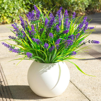 Artificial Plants Outdoor, 12 Bundles Fake Monkey Grass with Flowers, UV Resistant Faux Greenery for Outdoor Planters, No Fade Artificial Flowers for Porch Patio Garden Window Box Decor, White