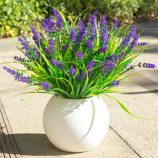 Artificial Plants Outdoor, 12 Bundles Fake Monkey Grass with Flowers, UV Resistant Faux Greenery for Outdoor Planters, No Fade Artificial Flowers for Porch Patio Garden Window Box Decor, White