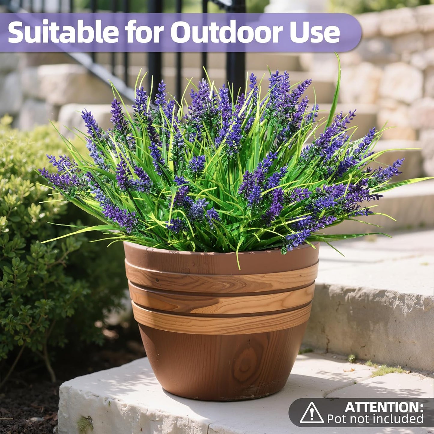 Artificial Plants Outdoor, 12 Bundles Fake Monkey Grass with Flowers, UV Resistant Faux Greenery for Outdoor Planters, No Fade Artificial Flowers for Porch Patio Garden Window Box Decor, White