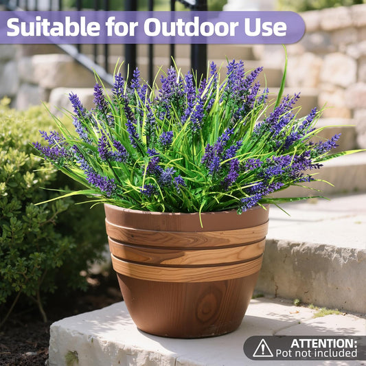 Artificial Plants Outdoor, 12 Bundles Fake Monkey Grass with Flowers, UV Resistant Faux Greenery for Outdoor Planters, No Fade Artificial Flowers for Porch Patio Garden Window Box Decor, White