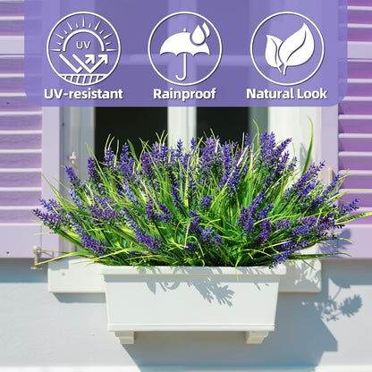 Artificial Plants Outdoor, 12 Bundles Fake Monkey Grass with Flowers, UV Resistant Faux Greenery for Outdoor Planters, No Fade Artificial Flowers for Porch Patio Garden Window Box Decor, White