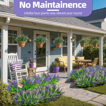 Artificial Plants Outdoor, 12 Bundles Fake Monkey Grass with Flowers, UV Resistant Faux Greenery for Outdoor Planters, No Fade Artificial Flowers for Porch Patio Garden Window Box Decor, White