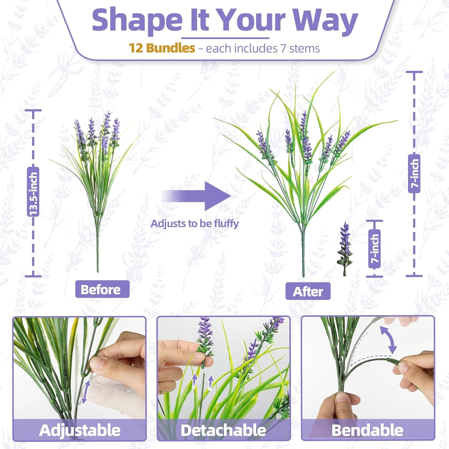 Artificial Plants Outdoor, 12 Bundles Fake Monkey Grass with Flowers, UV Resistant Faux Greenery for Outdoor Planters, No Fade Artificial Flowers for Porch Patio Garden Window Box Decor, White