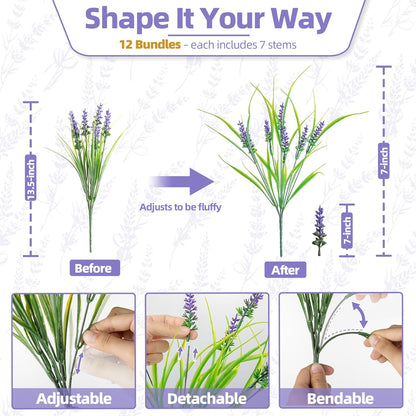 Artificial Plants Outdoor, 12 Bundles Fake Monkey Grass with Flowers, UV Resistant Faux Greenery for Outdoor Planters, No Fade Artificial Flowers for Porch Patio Garden Window Box Decor, White