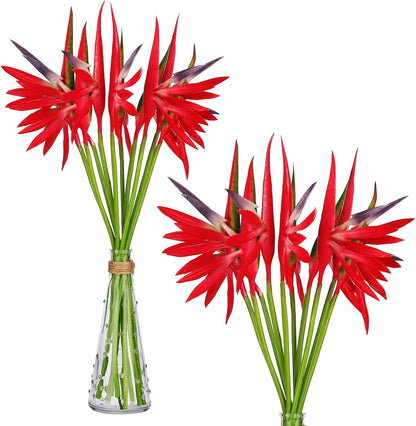 10 Pieces Bird of Paradise Artificial Plant 22 Inch Hawaiian Tropical Flowers Faux Flowers Bouquet Large Elegant Green Plant for Home Garden Decoration Office Wedding Decor Supplies (Red)