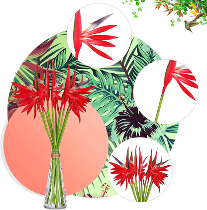 10 Pieces Bird of Paradise Artificial Plant 22 Inch Hawaiian Tropical Flowers Faux Flowers Bouquet Large Elegant Green Plant for Home Garden Decoration Office Wedding Decor Supplies (Red)