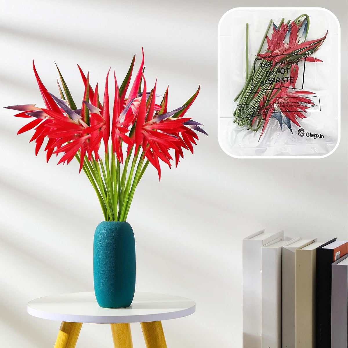 10 Pieces Bird of Paradise Artificial Plant 22 Inch Hawaiian Tropical Flowers Faux Flowers Bouquet Large Elegant Green Plant for Home Garden Decoration Office Wedding Decor Supplies (Red)