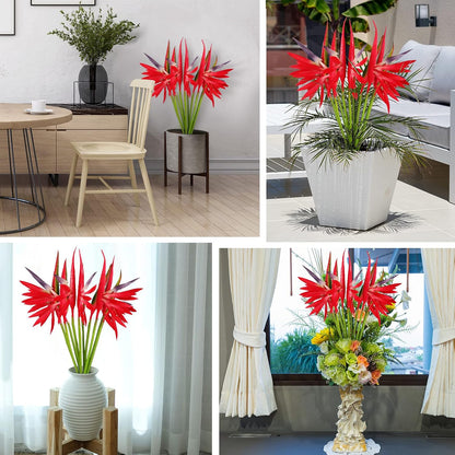 10 Pieces Bird of Paradise Artificial Plant 22 Inch Hawaiian Tropical Flowers Faux Flowers Bouquet Large Elegant Green Plant for Home Garden Decoration Office Wedding Decor Supplies (Red)