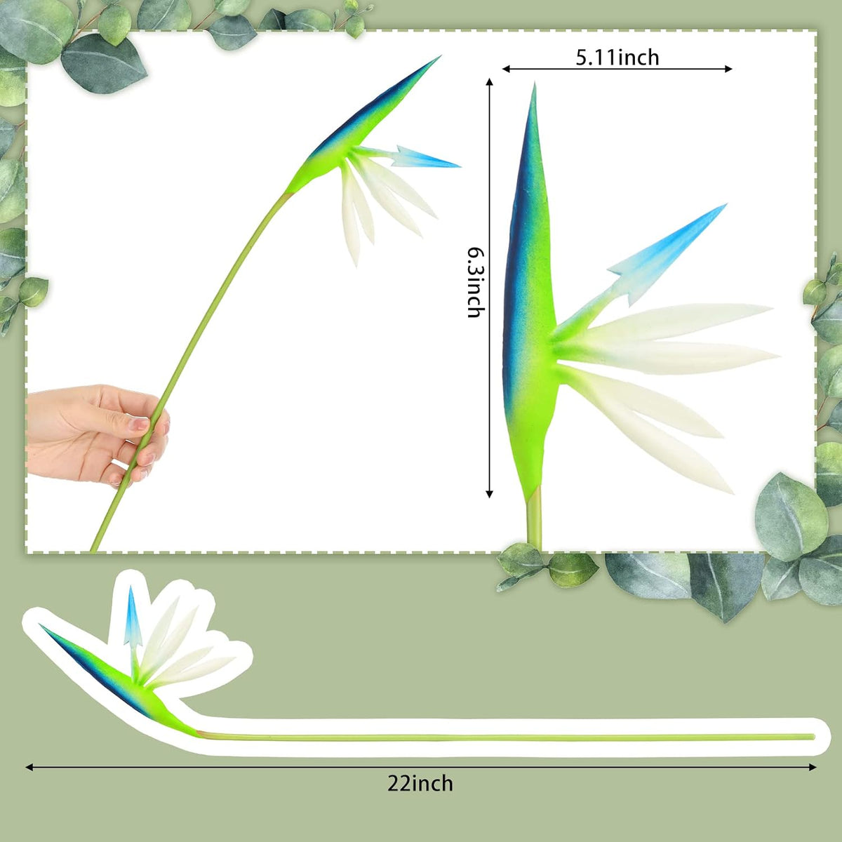 10 Pieces Bird of Paradise Artificial Plant 22 Inch Hawaiian Tropical Flowers Faux Flowers Bouquet Large Elegant Green Plant for Home Garden Decoration Office Wedding Decor Supplies (Red)