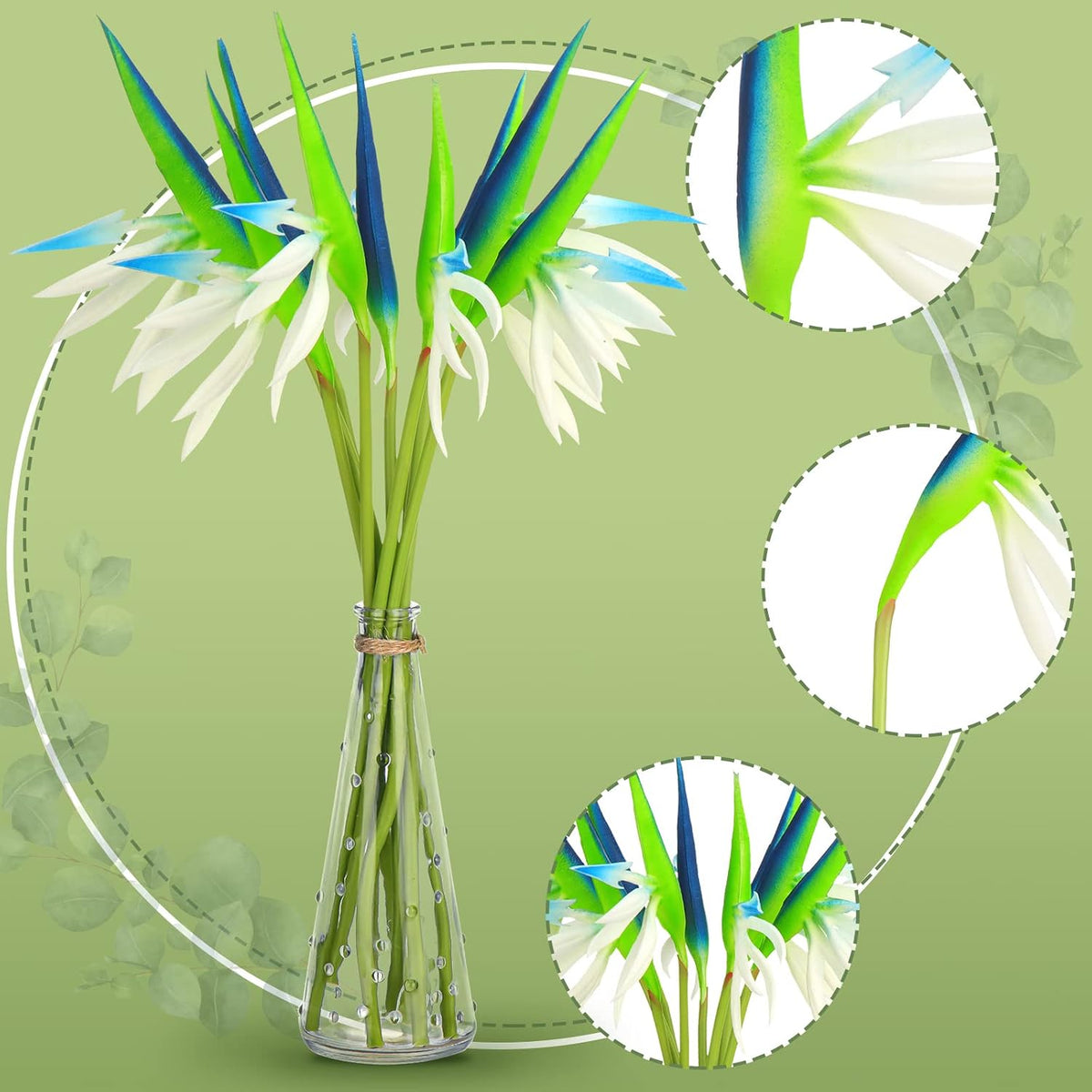10 Pieces Bird of Paradise Artificial Plant 22 Inch Hawaiian Tropical Flowers Faux Flowers Bouquet Large Elegant Green Plant for Home Garden Decoration Office Wedding Decor Supplies (Red)