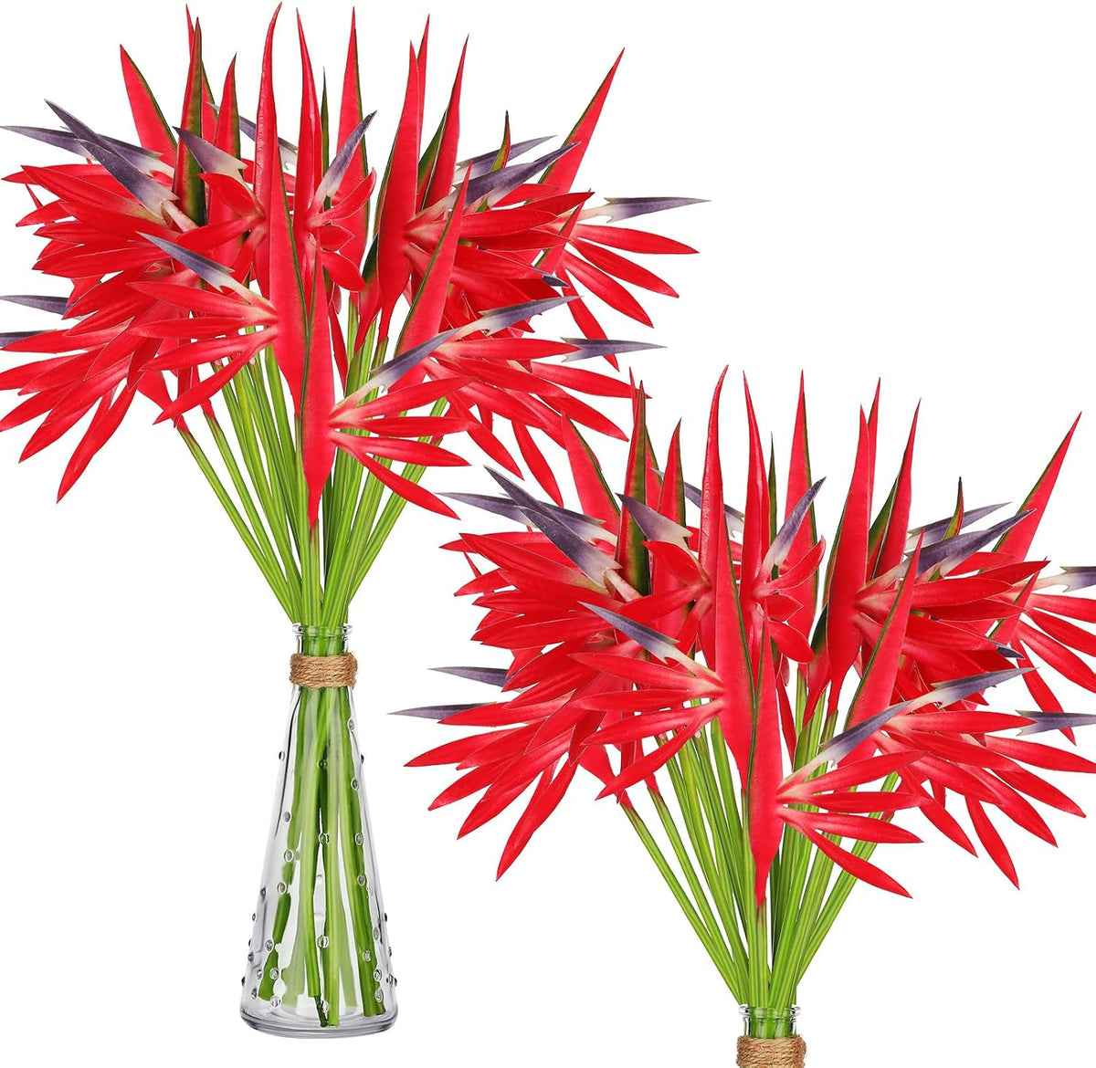 10 Pieces Bird of Paradise Artificial Plant 22 Inch Hawaiian Tropical Flowers Faux Flowers Bouquet Large Elegant Green Plant for Home Garden Decoration Office Wedding Decor Supplies (Red)