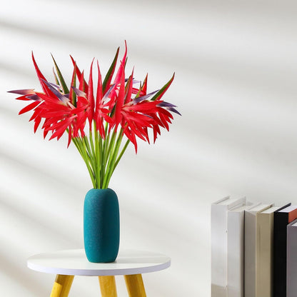 10 Pieces Bird of Paradise Artificial Plant 22 Inch Hawaiian Tropical Flowers Faux Flowers Bouquet Large Elegant Green Plant for Home Garden Decoration Office Wedding Decor Supplies (Red)