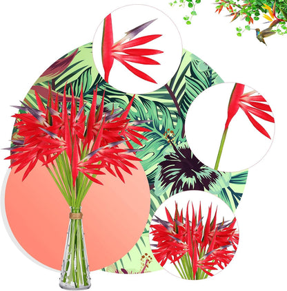 10 Pieces Bird of Paradise Artificial Plant 22 Inch Hawaiian Tropical Flowers Faux Flowers Bouquet Large Elegant Green Plant for Home Garden Decoration Office Wedding Decor Supplies (Red)