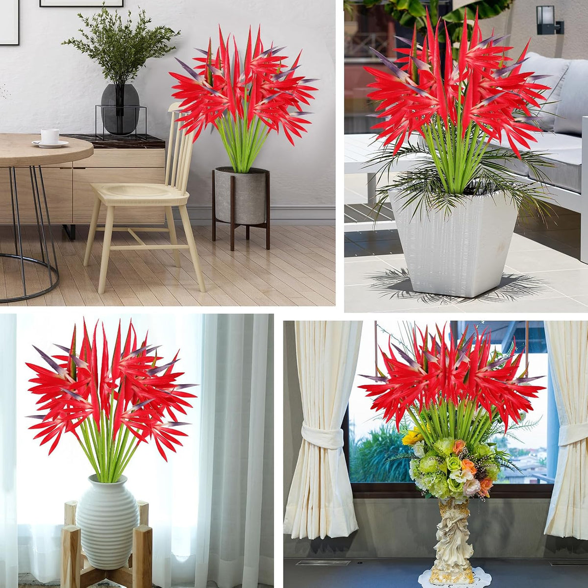 10 Pieces Bird of Paradise Artificial Plant 22 Inch Hawaiian Tropical Flowers Faux Flowers Bouquet Large Elegant Green Plant for Home Garden Decoration Office Wedding Decor Supplies (Red)
