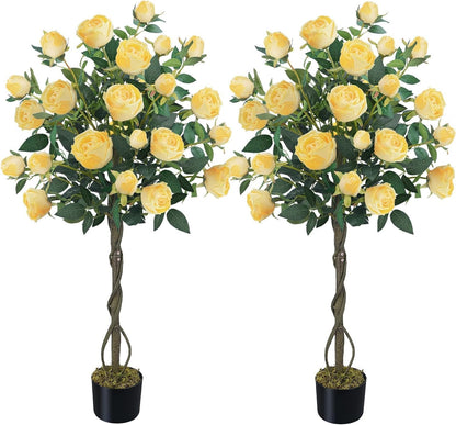 4FT Artificial Outdoor Trees Rose Tree Yellow Floral Tree